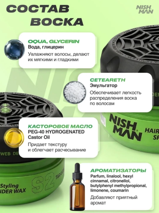 Воск-паутина для волос Nishman  S1,S2,S3,S4,S5,S6, стайлинг для укладки, 150 мл