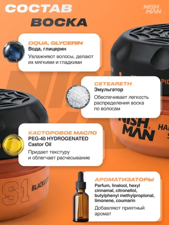 Воск-паутина для волос Nishman  S1,S2,S3,S4,S5,S6, стайлинг для укладки, 150 мл
