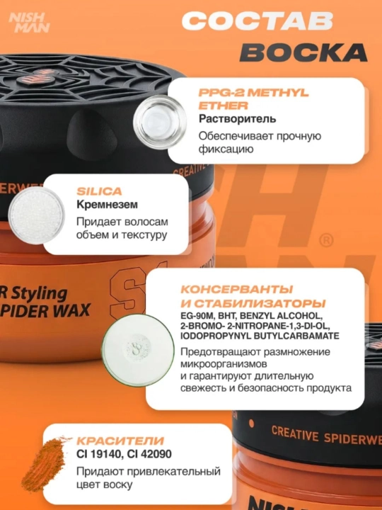 Воск-паутина для волос Nishman  S1,S2,S3,S4,S5,S6, стайлинг для укладки, 150 мл