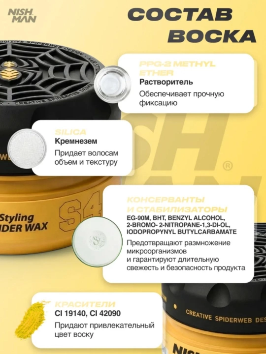Воск-паутина для волос Nishman  S1,S2,S3,S4,S5,S6, стайлинг для укладки, 150 мл