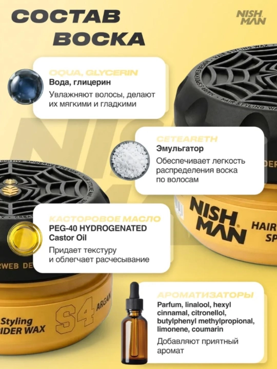 Воск-паутина для волос Nishman  S1,S2,S3,S4,S5,S6, стайлинг для укладки, 150 мл