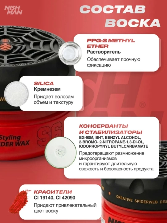 Воск-паутина для волос Nishman  S1,S2,S3,S4,S5,S6, стайлинг для укладки, 150 мл