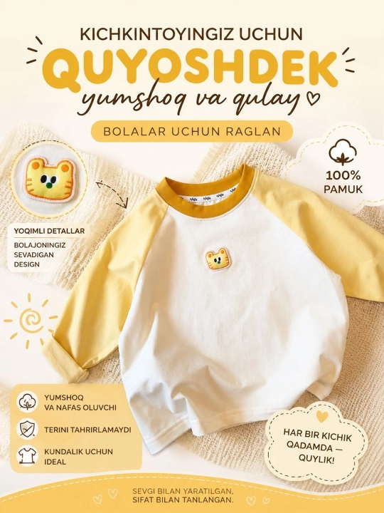 100% paxtadan bolalar uzun yengli ko‘ylagi (uzun yengli futbolka) - 