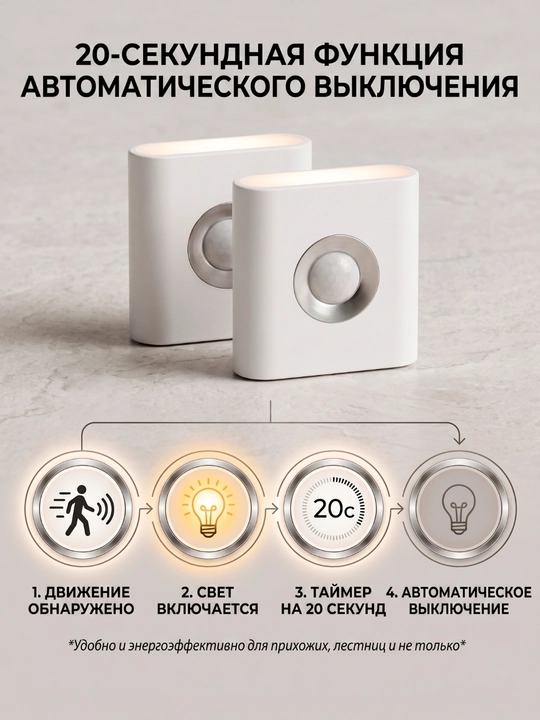 LED-ночник с датчиком движения, USB-зарядкой и автоотключением