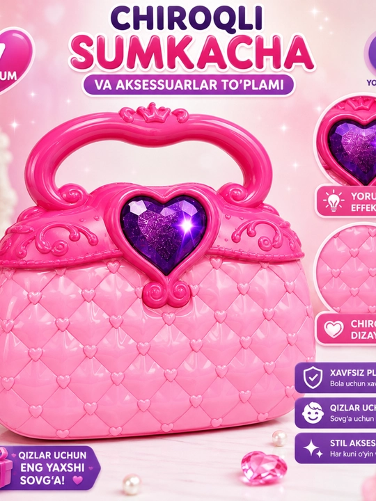 Сумочка для девочек, набор игрушечных аксессуаров, 7 предметов, 3+