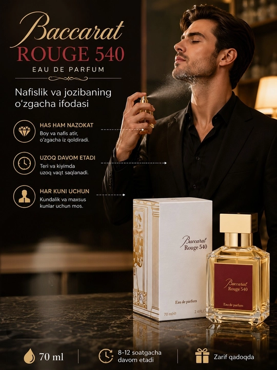 Парфюм Baccarat Rouge унисекс для женщин и мужчин, Eau de Parfum восточный аромат, 70 мл