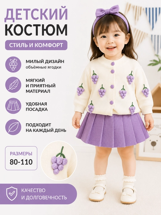 Детский комплект: кофта и юбка - 