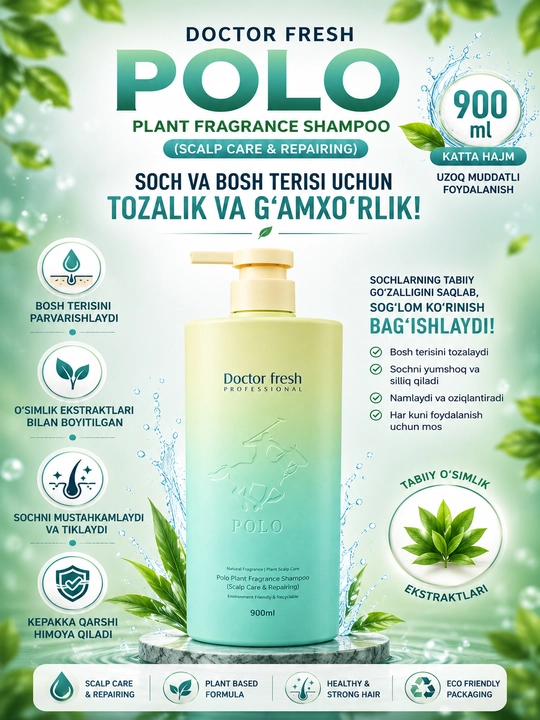 Doctor Fresh POLO shampunlari, Barcha turdagi sochlar uchun, 900 ml - 