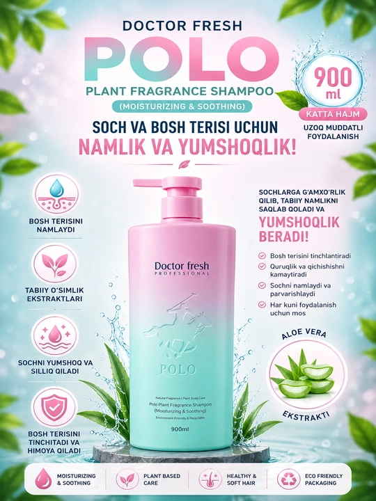 Doctor Fresh POLO shampunlari, Barcha turdagi sochlar uchun, 900 ml - 