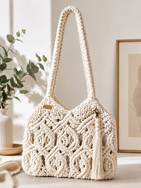 Adele-qo'lda to‘qilgan ayollar makrame sumkasi, paxtadan premium boho-shopper