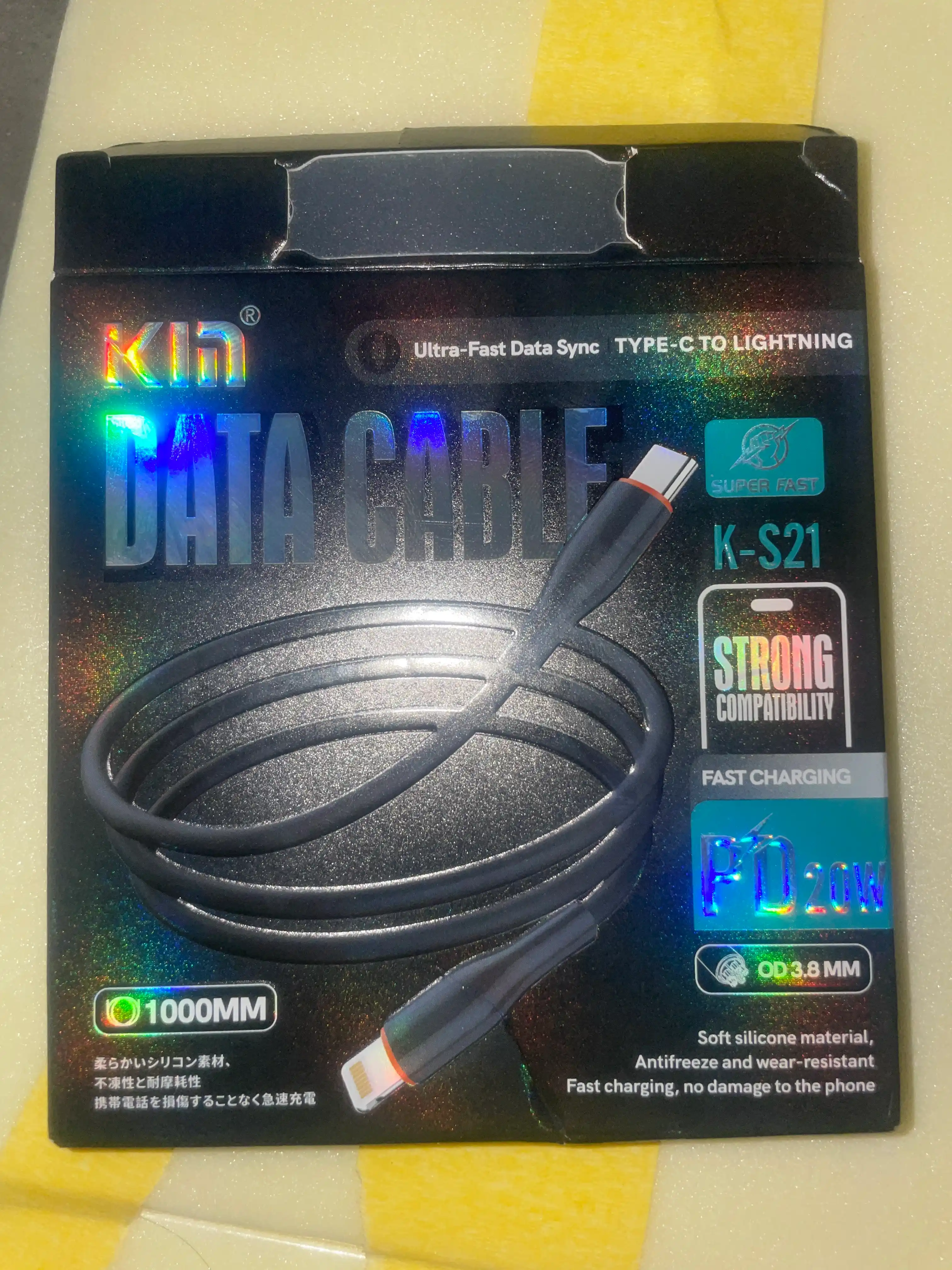 Кабель KIN K-S21, Lightning–Type-C, силиконовый, 3.8 мм, длина 100 см