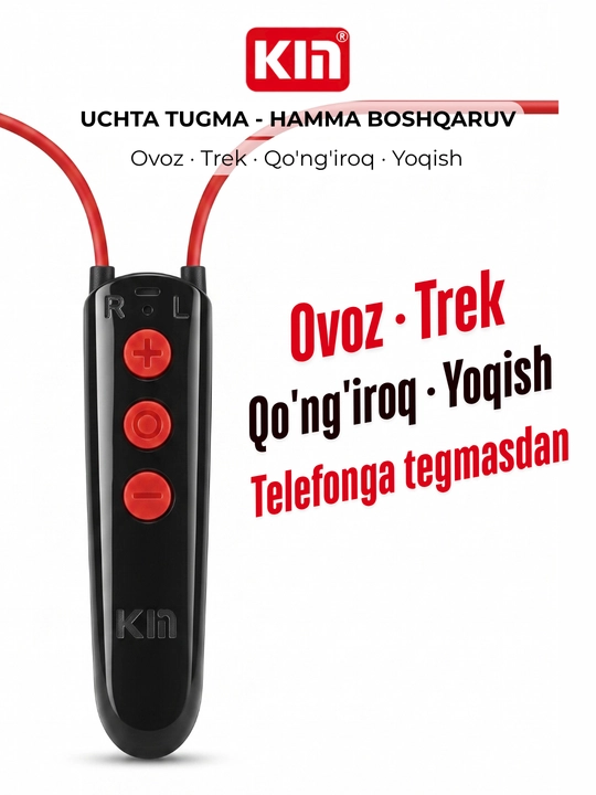 KIN KL123 - kiyimga mahkamlanadigan simsiz quloqchinlar, Bluetooth, 10 soatgacha xizmat qiladi