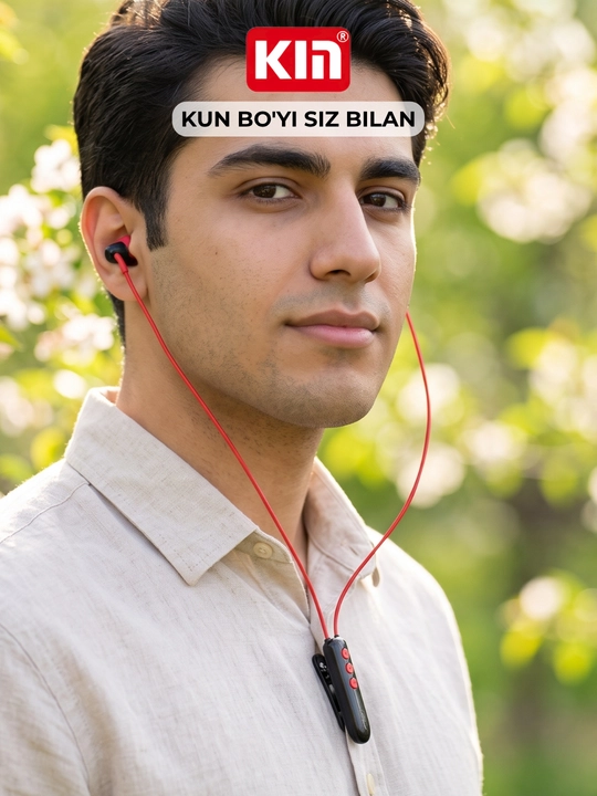 KIN KL123 - kiyimga mahkamlanadigan simsiz quloqchinlar, Bluetooth, 10 soatgacha xizmat qiladi