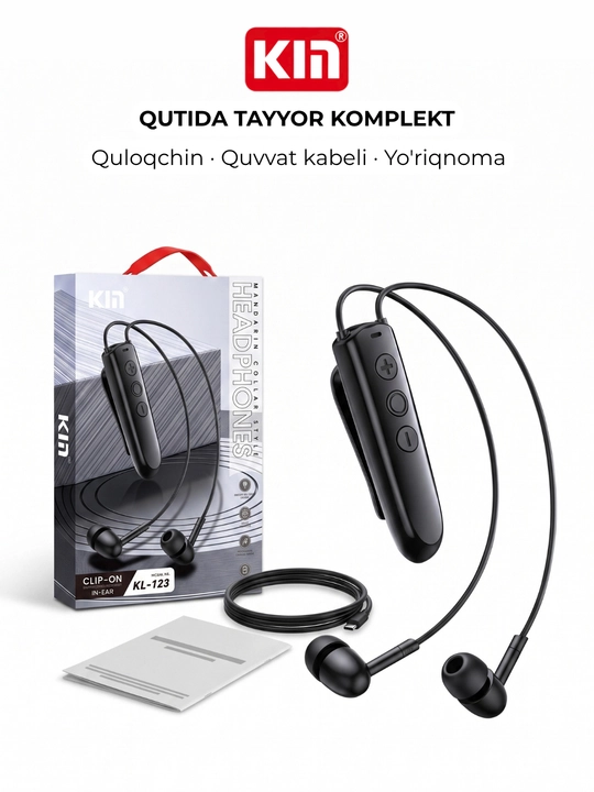 KIN KL123 - kiyimga mahkamlanadigan simsiz quloqchinlar, Bluetooth, 10 soatgacha xizmat qiladi