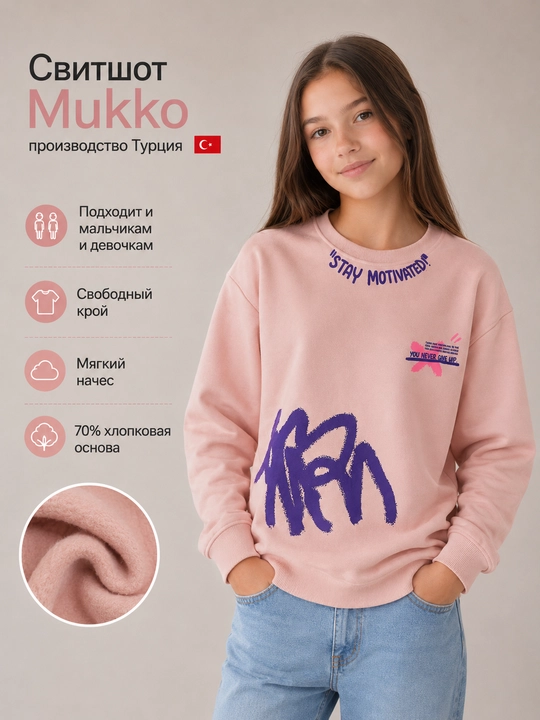 Свитшот детский Mukko с начесом, Турция - 