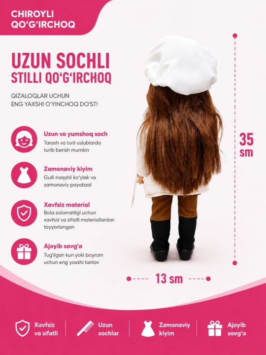 Куклы для девочек с длинными волосами и одеждой, 26 и 35 см