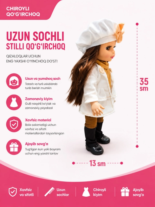 Куклы для девочек с длинными волосами и одеждой, 26 и 35 см