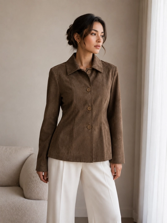 Ayollar uchun tugmali zamshali jaket