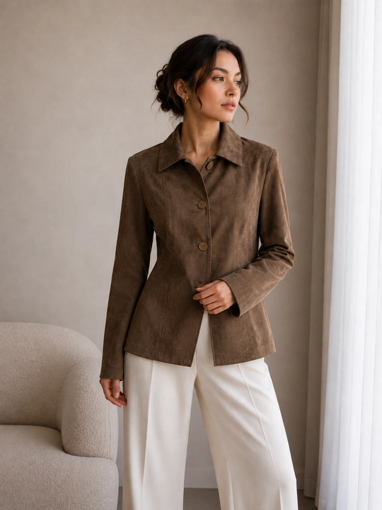 Ayollar uchun tugmali zamshali jaket