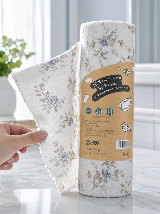 Алфетки из микрофибры в рулоне, 20 шт 25x25 см, многоразовые для уборки