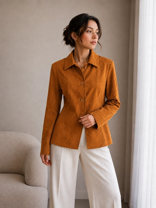 Ayollar uchun tugmali zamshali jaket