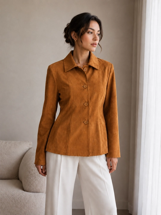 Ayollar uchun tugmali zamshali jaket
