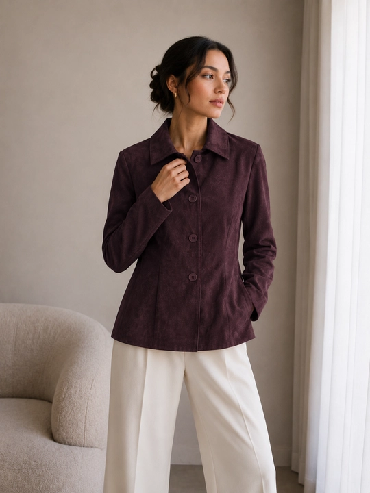 Ayollar uchun tugmali zamshali jaket