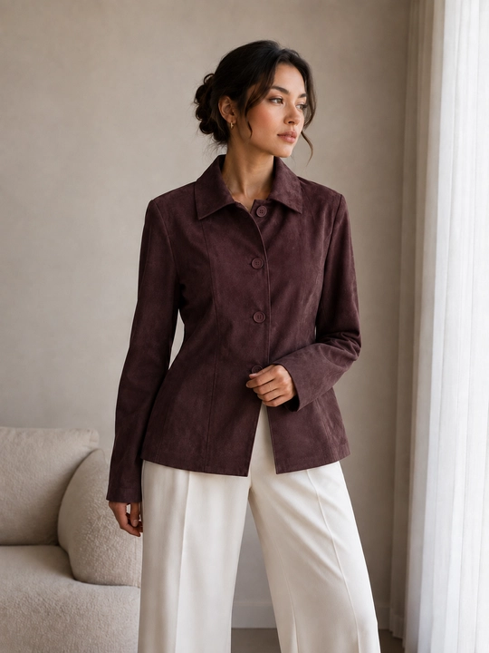 Ayollar uchun tugmali zamshali jaket