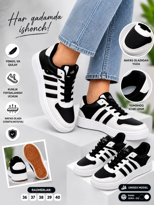 Ayollar poyabzali: 36-41 o‘lchamdagi qizlar va ayollar uchun Adidas krossovkalari
