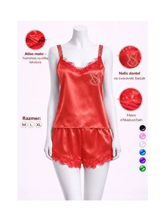 Atlas pijama ayollar uchun 2/1 Yozgi pijama tungi pijama salqin shortik mayka - 
