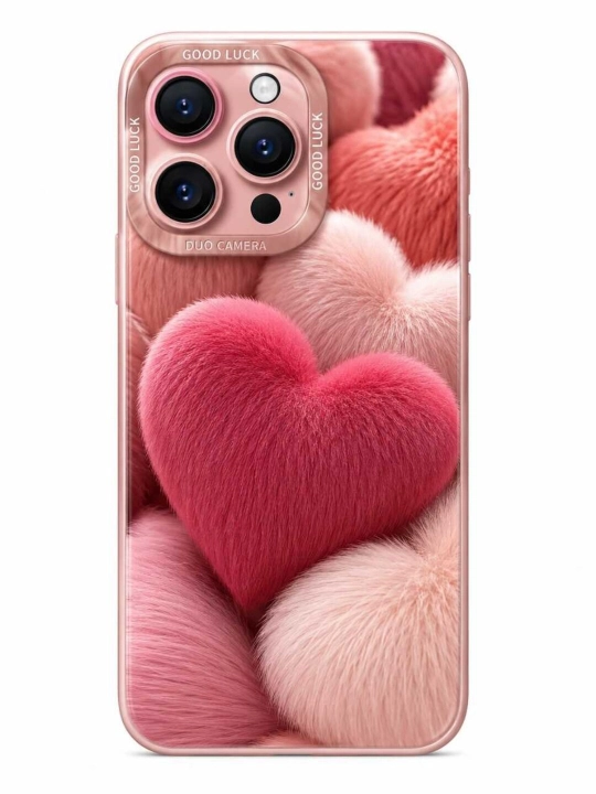 IPhone 15 Pro Max / 16 Pro Max / 17 Pro Max uchun pushti yurak dizaynli g‘ilof