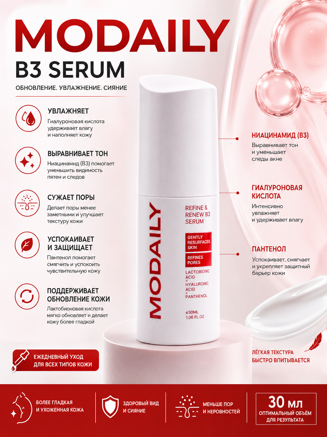 MODAILY B3 yangilovchi yuz serumi, 30 ml - 