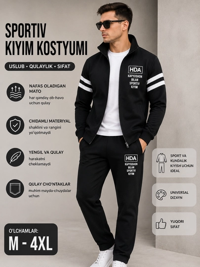 Спортивный костюм мужской двойка, олимпийка на молнии, брюки, комплект повседневный M–4XL - 