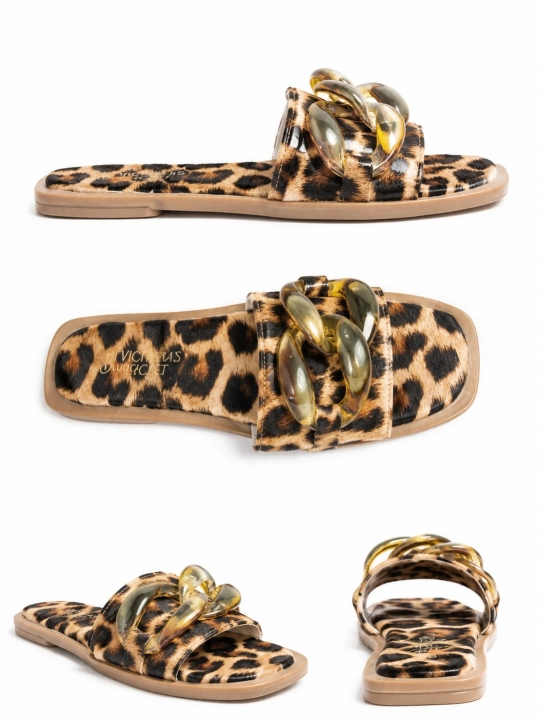 Ayollar uchun leopard naqshli zamonaviy shippak, oltin zanjirli