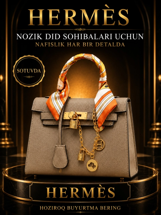 Женская сумка HERMES, вместительная и стильная сумочка, в подарочной коробке - 