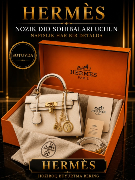 Luks ayollar sumkasi HERMES, sig'imli va zamonaviy qo'l sumkasi, sovg'abop qutisi bilan