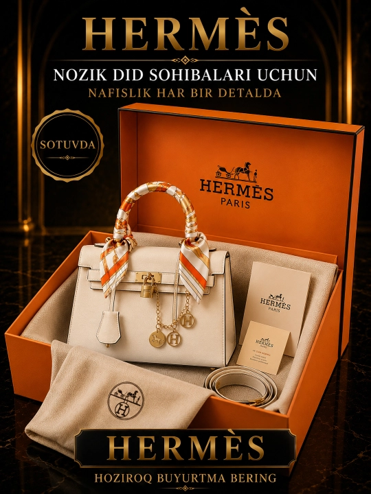 Luks ayollar sumkasi HERMES, sig'imli va zamonaviy qo'l sumkasi, sovg'abop qutisi bilan