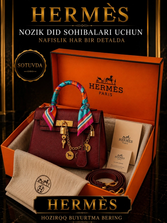 Luks ayollar sumkasi HERMES, sig'imli va zamonaviy qo'l sumkasi, sovg'abop qutisi bilan