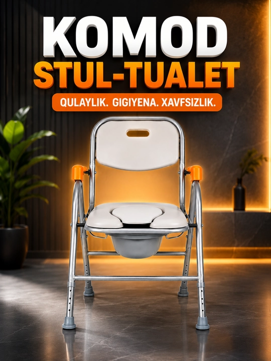 Hojat uchun kreslo, yotgan bemorlar uchun hojat tuvagi, yig‘iladigan stul - 