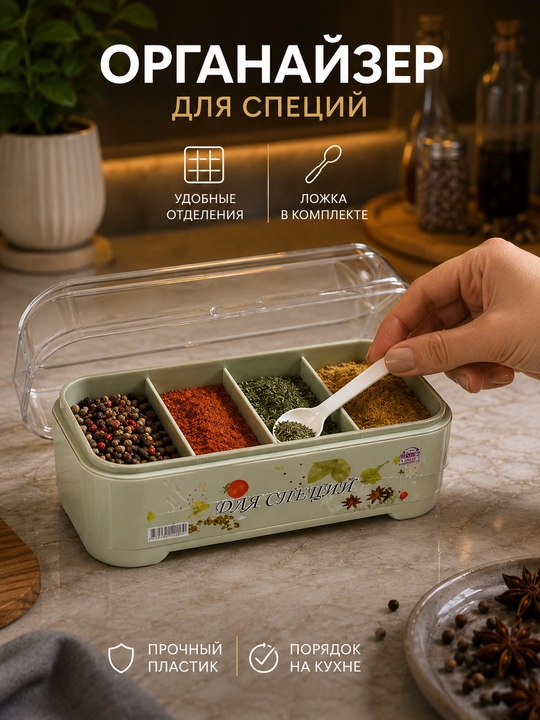 Набор пластиковых емкостей для специй, чая, соли и сахара 3 шт - 