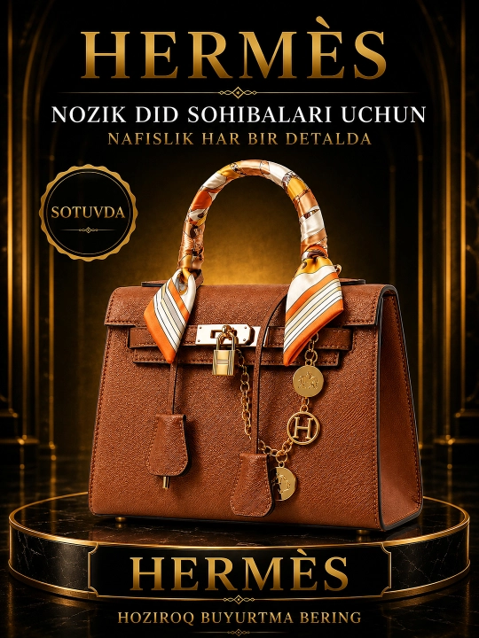 Женская сумка HERMES, вместительная и стильная сумочка, в подарочной коробке - 