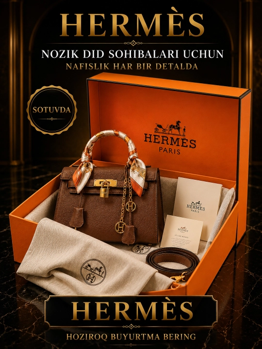 Luks ayollar sumkasi HERMES, sig'imli va zamonaviy qo'l sumkasi, sovg'abop qutisi bilan