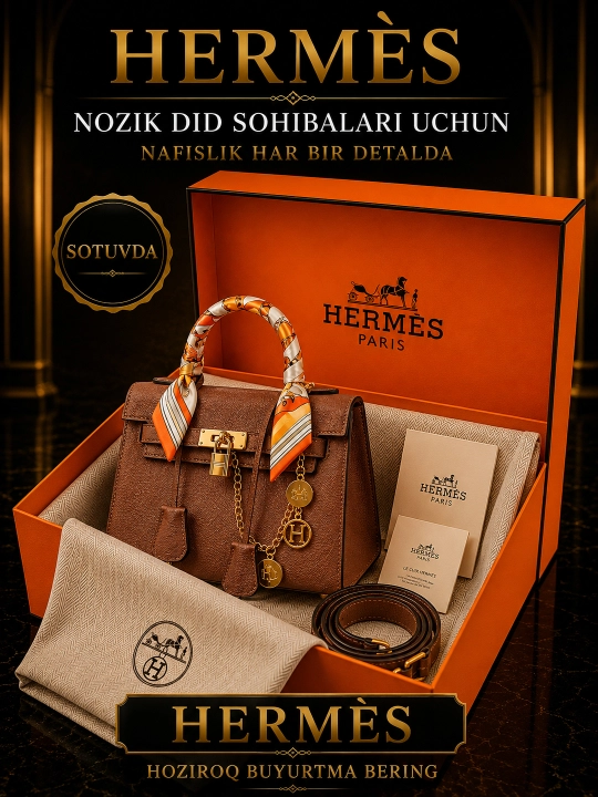Luks ayollar sumkasi HERMES, sig'imli va zamonaviy qo'l sumkasi, sovg'abop qutisi bilan