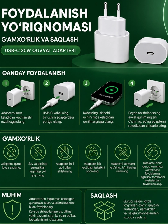 Zaryadlash qurilmasi Adapter USB-C Apple/iPhone 20W