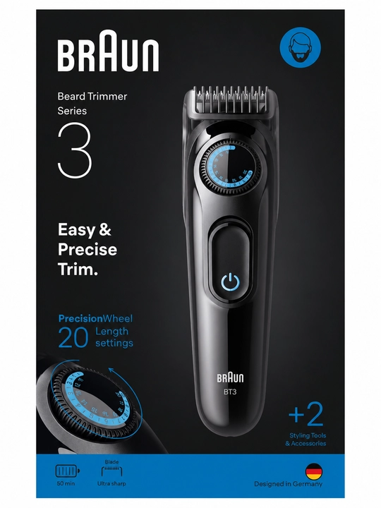Триммер Braun BT3500 для бороды и усов, аккумуляторный, 20 установок длины, черный