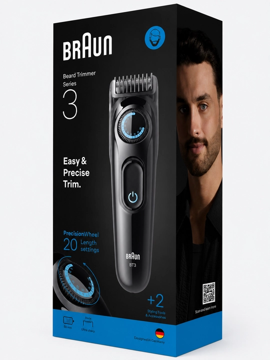 Триммер Braun BT3500 для бороды и усов, аккумуляторный, 20 установок длины, черный - 