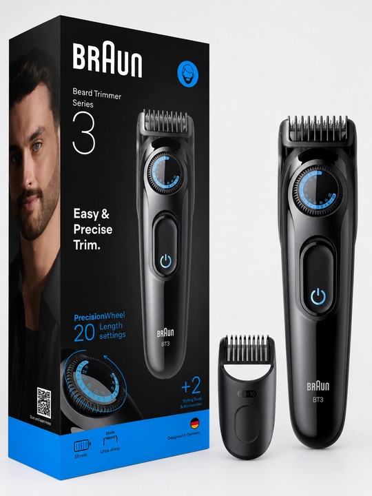 Триммер Braun BT3500 для бороды и усов, аккумуляторный, 20 установок длины, черный