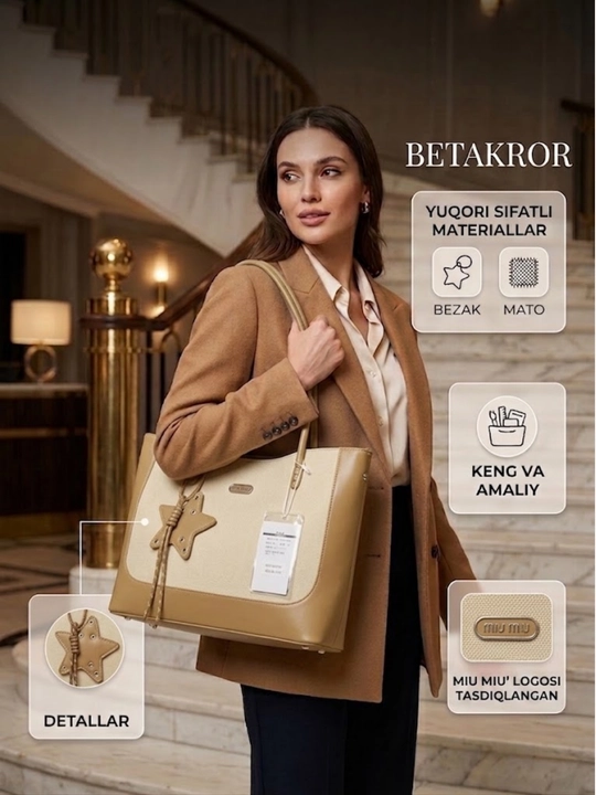 Ayollar sumkasi, shopper sumka qo‘l sumkasi, katta sumka, kundalik sumka - 