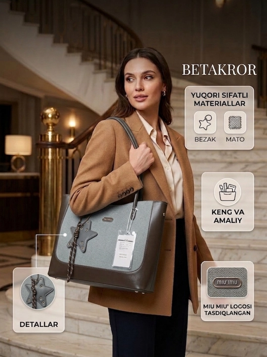Ayollar sumkasi, shopper sumka qo‘l sumkasi, katta sumka, kundalik sumka - 