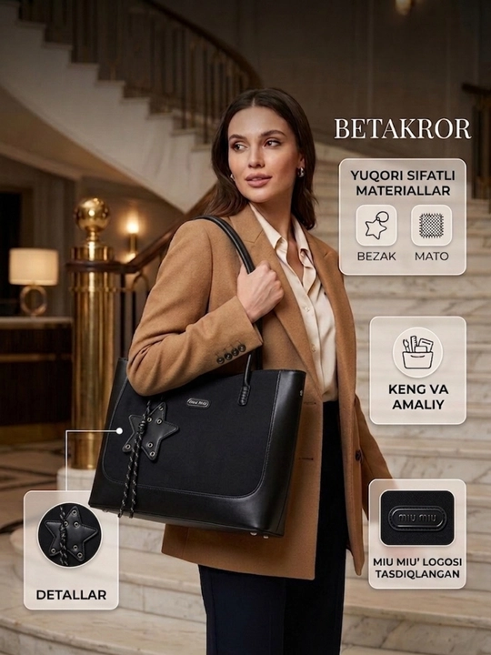 Ayollar sumkasi, shopper sumka qo‘l sumkasi, katta sumka, kundalik sumka - 